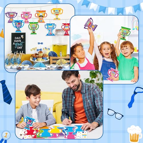 ANGOLIO Father's Day DIY Crafts for Kids - 123Pcs Happy Father's Day Make Your Own Trophy Stickers Craft Kit Hanging Ornaments for Classroom Home Activity Sunday School VBS Party Favors Best Dad Gifts - style: Father's Day