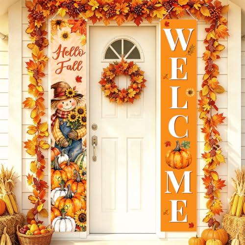 Fall Welcome Banner Porch Sign Hello Fall Banner Front Door Outdoor Decor - color: Welcome4