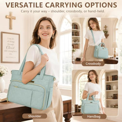 Large Bible Bag with Cover for Women, Quilted Church Tote, Sage Green