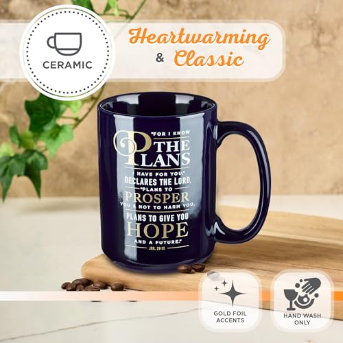 Christian Art Gifts Navy Blue Ceramic Coffee Mug, 14 oz. - color: The Plans