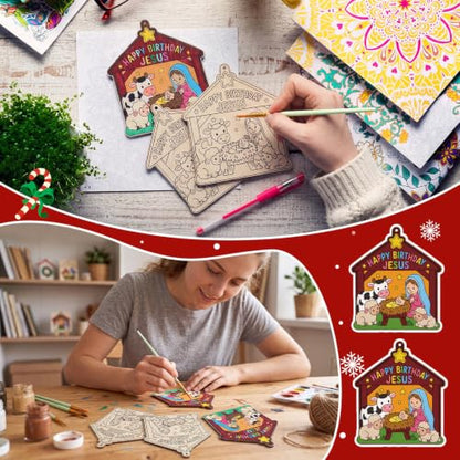 Anglechic 12 Sets Nativity Coloring Craft Happy Birthday Jesus Wooden kit - style: Happy Birthday Jesus
