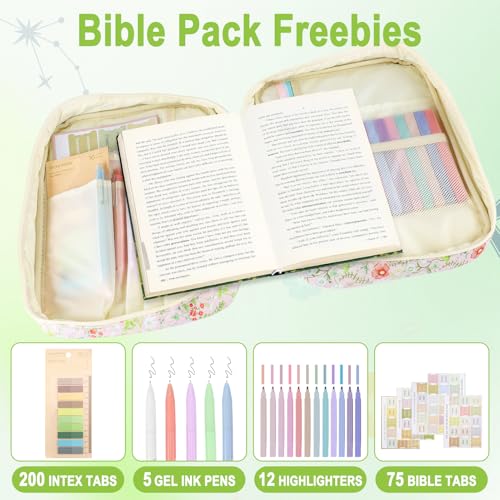 Zkptops Bible Cover Case for Women Large Bible Bag Cotton Quilted Bible Carrying Case with Zipper Pocket and Handle Carrying Book Cover for Christian Study Supplies Christian Gift(Jungle Flowers) - color: Fr Jungle Flowers