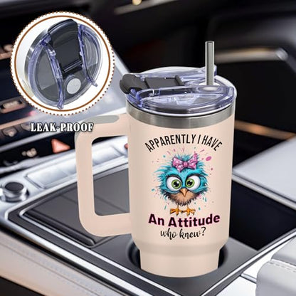DUUV Funny Owls Tumbler 40oz, Insulated Bird Lovers Gift for Women Girl - color: Birdie Attitude