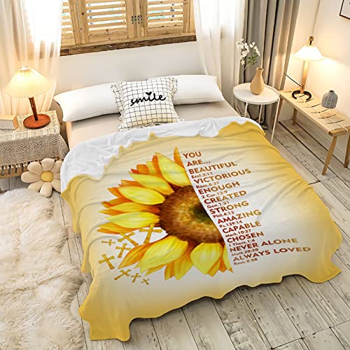AMITAYUS Yellow Sunflower Prayer Blanket Bible Verse Healing Inspirational Sympathy Fleece Throw Religious Christian Gifts for Women Wife - Womens Gift Ideas - 60''x80'' - color: Christian Bible Verse, size: Large 80"x60