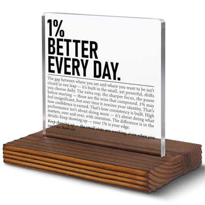 Motivational Desk Sign for Entrepreneurs Athletes Students, 1% Better Every Day Inspirational Acrylic Plaque, Success Mindset Office Decor Gift for Coworker Men Women EC418 - style: Entrepreneurs Athletes Students