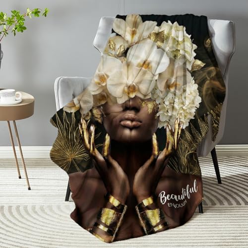 African American Black Girl Women Blanket - Christian Birthday Gifts Blanket- Inspirational Flannel Religious Spiritual Throw Blanket Home Decor 50x60inch - color: Hrmt7