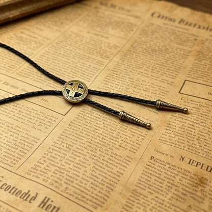 Fashionable Cross Bolo Tie Multi-Color Cross Shield Necktie - color: Retro Gold-style 1