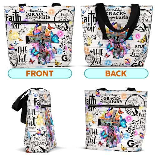 84hoods 15 inch Large Tote Bag for Work for Women. Christian Faith, Jesus God Religious Gift. Waterproof Shoulder Bag. - color: Saved By Grace
