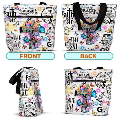 84hoods 15 inch Large Tote Bag for Work for Women. Christian Faith, Jesus God Religious Gift. Waterproof Shoulder Bag. - color: Saved By Grace