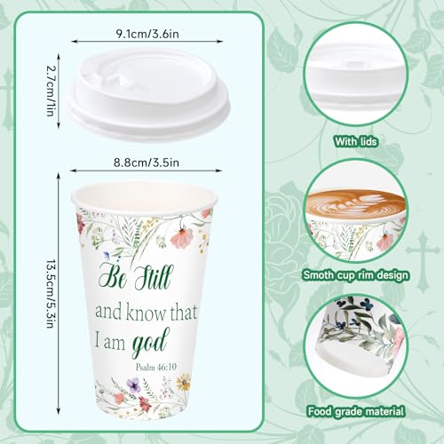 50 Pack 16 oz Disposable Coffee Cups with Lids Christian - style: Christian Floral