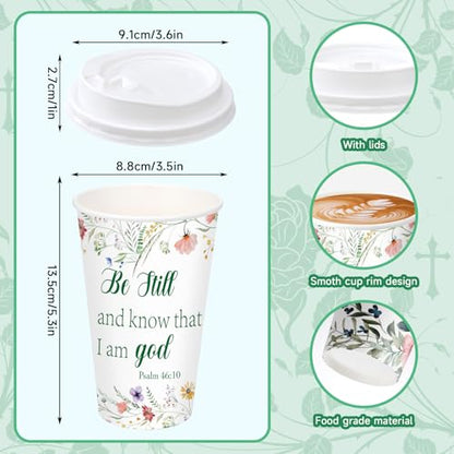 50 Pack 16 oz Disposable Coffee Cups with Lids Christian - style: Christian Floral