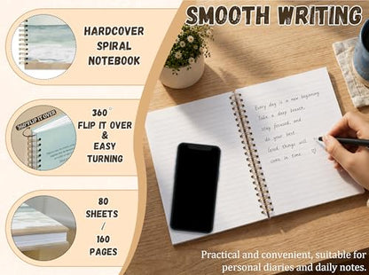 Bible Christian Journal, Inspirational Scripture Notebooks For Prayer Women Gifts, 5.7"×8.2" Watercolor Sea Spiral Hardcover Notebook, Mightier Than The Thunder Church Notes Journal Supplies (A07)