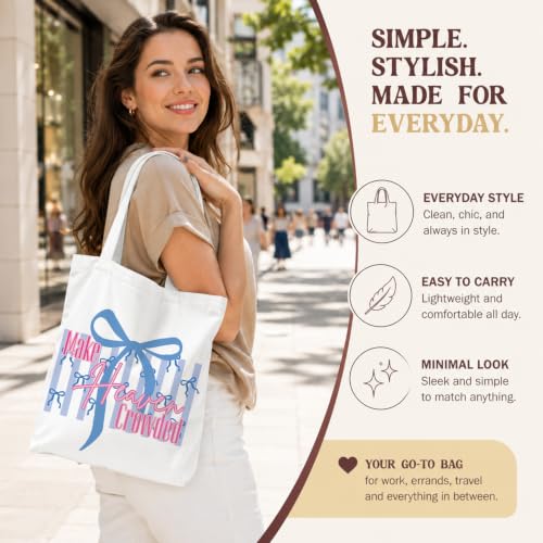 Christian Canvas Tote Bag, Bible Verse Reusable Shopping Bag - color: Make Heauen Crowded