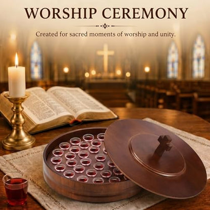 Zhehao 1 Set Wood Communion Tray Set for Church Holy Serving Tray with Lid Elegant 40 Cup Holders and 100 Disposable Communion Cups for Worship Service(Rubber Wood Style) - style: Rubber Wood Style