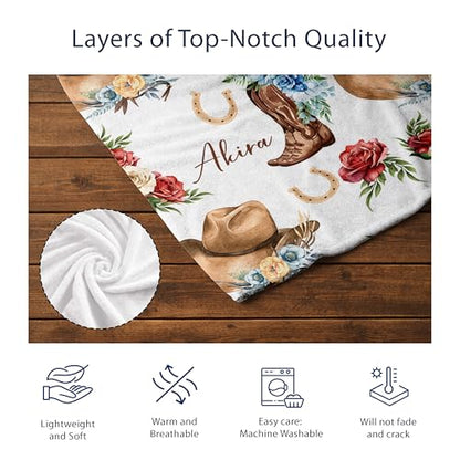 Personalized Cowgirl Throw Baby Gift Western Nursery, Cowboy Hat Boots Flower Pattern, Custom Name Toddler Kids Throw, Rustic Nursery Decor, Baby Gift Idea - color: Cowgirl Throw Baby Gift Western Nursery