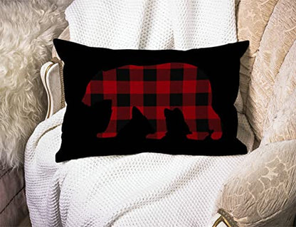 Solekla Red Buffalo Plaid Bear Farmhouse Pillow Covers 12x20 Inch,Home Decorative Throw Pillow Case Cushion Cover,Home - color: Jcp110