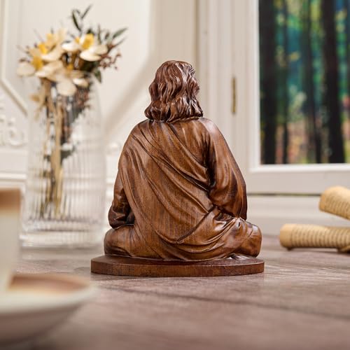 Jesus Figurine，Wooden Statue of Jesus Meditating - color: Jesus-b, size: 4 Inch