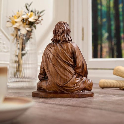 Jesus Figurine，Wooden Statue of Jesus Meditating - color: Jesus-b, size: 4 Inch