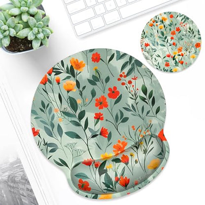 ITNRSIIET Ergonomic Mouse Pad with Wrist Support Wrist Rest Smooth Surface Non-Slip Rubber Base Comfortable Office Supplies Pain Relief, 9.8 x 9.1 inches, Beautiful Flowers - color: B02-Beautiful Flowers