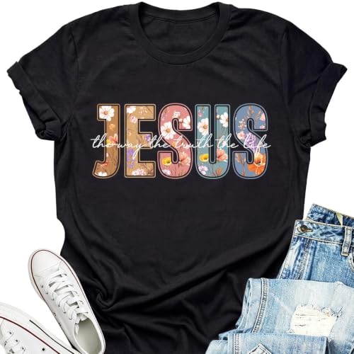 Christian Shirts for Women Be The Light Tshirts Crewneck Graphic Tees Tops - color: Black1, size: Large