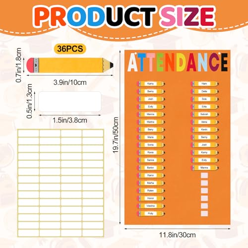 Pencil Classroom Attendance Chart with 36 Pencil Cards Felt