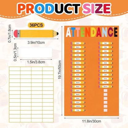 Pencil Classroom Attendance Chart with 36 Pencil Cards Felt