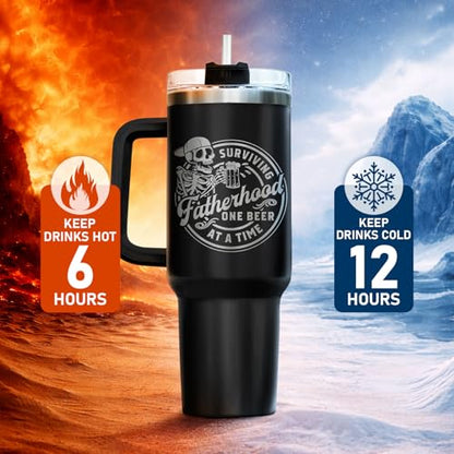 34HD Dad Skeleton Surviving Fatherhood 40 oz Tumbler with Handle, Dad Gift - color: Surviving Fatherhood