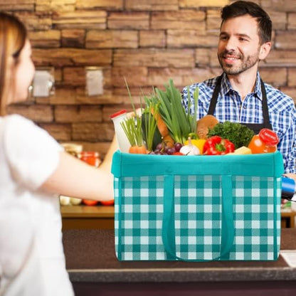 Reusable Grocery Shopping Bags 10 Pack Large Foldable Tote Bags Bulk - color: Plaid: Black,black,cyan,grey,blue