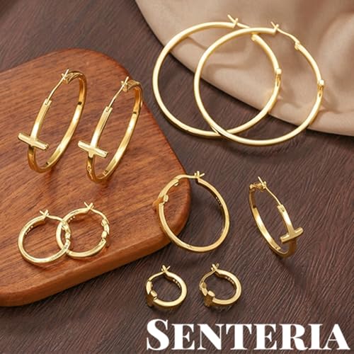 Senteria 3MM 925 Sterling Silver Post Cross Hoops Earrings Hypoallergenic - color: Gold-30MM