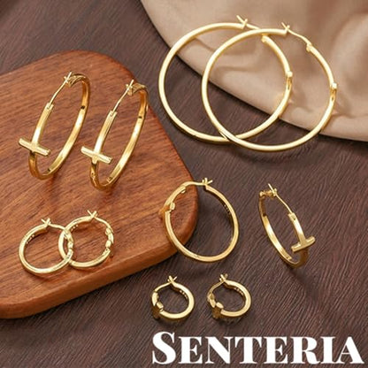 Senteria 3MM 925 Sterling Silver Post Cross Hoops Earrings Hypoallergenic - color: Gold-30MM