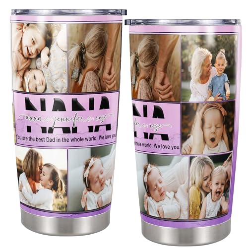 Personalized Nana Photos Tumbler Custom Name Insulated cups Travel Coffee Mug with Lids Stainless Steel 20 30 Oz Gifts for Mom Mommy New Grandma Mother's Day - color: Nan 616