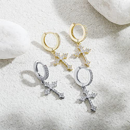 JINAO Cross Hoop Dangle Earrings for Men Women - color: Gold