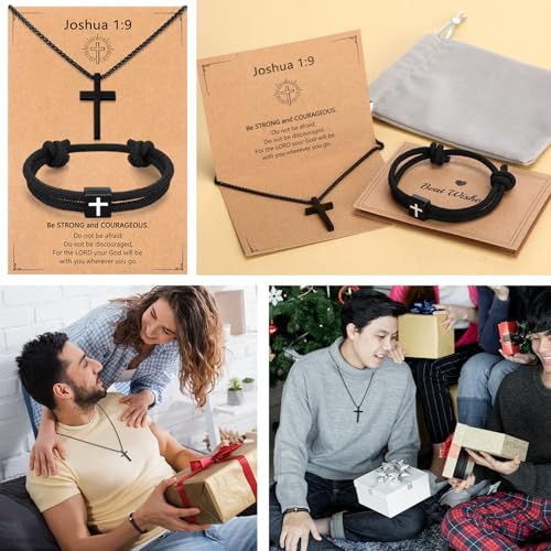 Christian Baptism Cross Necklace Bracelet with Adjustable Rope Kit