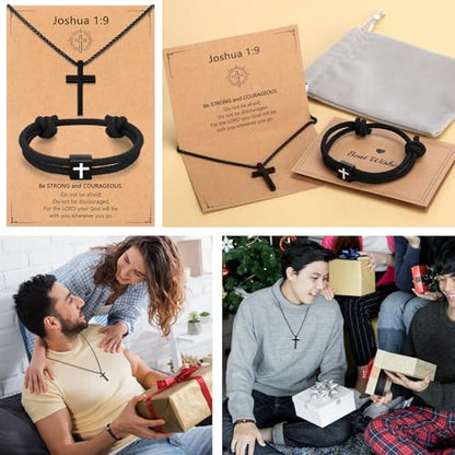 Christian Baptism Cross Necklace Bracelet with Adjustable Rope Kit