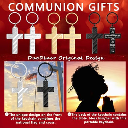 DuoDiner Cross Keychain for Men American Flag Bible Verse Christian Gifts - color: Black, style: John 3:16