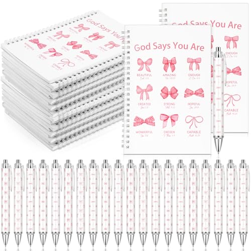 Resurhang 20 Set Christ Bow English Spiral Notebook Pen Set Bulk for Women - style: English