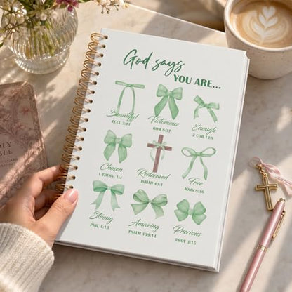 VONTP Bible Green Bow Christian Notebook Journal for Women, 5.5 x 8.3 Inch - color: 001-Green