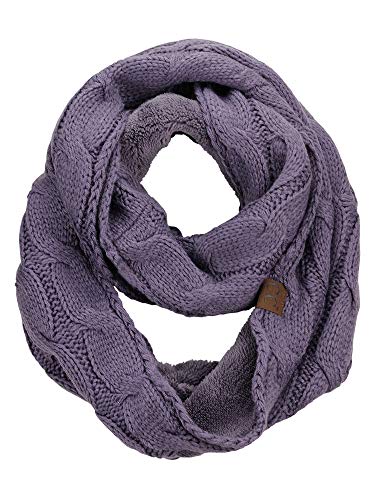 C.C Women's Winter Cable Knit Sherpa Lined Warm Infinity Pullover Scarf - color: Violet