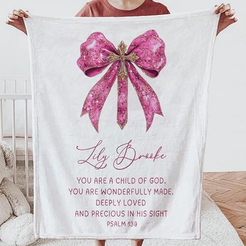 Baptism Blanket for Girl, Dedication Comforter Personalized for Goddaughter, Scripture Throw with Blessing, Communion Coverlet, Christian Baby Girl Blankets, Catholic Present - color: #Ver14