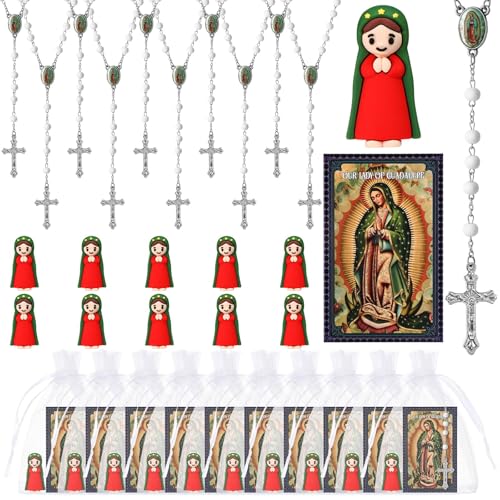 80 Pcs Guadalupe Figurines White Mary Rosary Baptism Favor Set - color: White, size: Mary