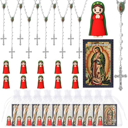 80 Pcs Guadalupe Figurines White Mary Rosary Baptism Favor Set - color: White, size: Mary