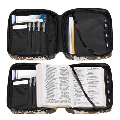 Coldinair Aesthetic Leopard Print Bible Cover for Women Girls Large Bible Case Scripture Study Carrying Book Cover Church Bag Protective with Handle and Zippered Pocket - color: Aesthetic Leopard Print