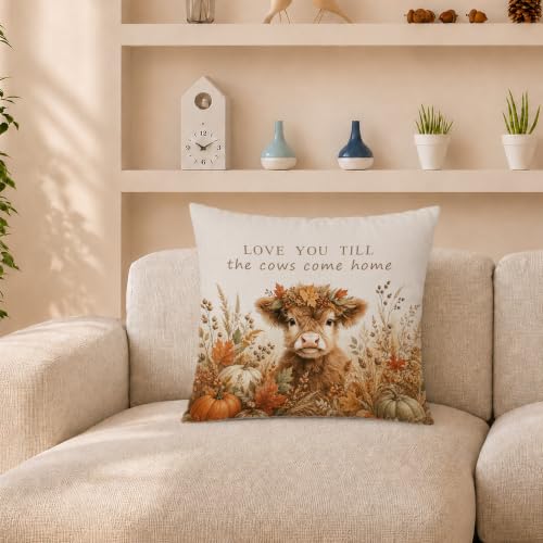 Rustic Fall Highland Cow Throw Pillow Cover 18x18 Inch - color: Highland Cow-6