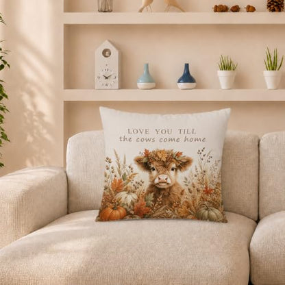 Rustic Fall Highland Cow Throw Pillow Cover 18x18 Inch - color: Highland Cow-6