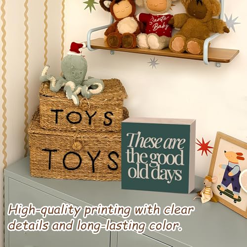 Olive Green These Are The Good Old Days Wooden Sign Decor，Retro Inspirational Positive Affirmations Wood Box Signs for Home Bedroom Office Kids Room Classroom Desk Shelf 5X5 - color: These Are The Good Old Days-5x5