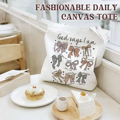 Bible Tote Bags Cute Christian Preppy Canvas Tote Bag Christian Gifts for Women Reusable Shopping Bags(Parent) - color: Bible-bow-1