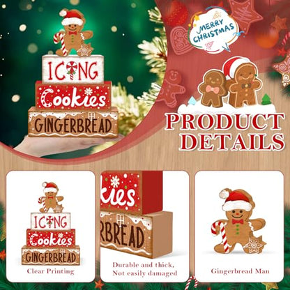 Britimes Tiered Tray Decor Set, 4 Pack, Wooden, Christmas Gingerbread - style: Icing Gingerbread