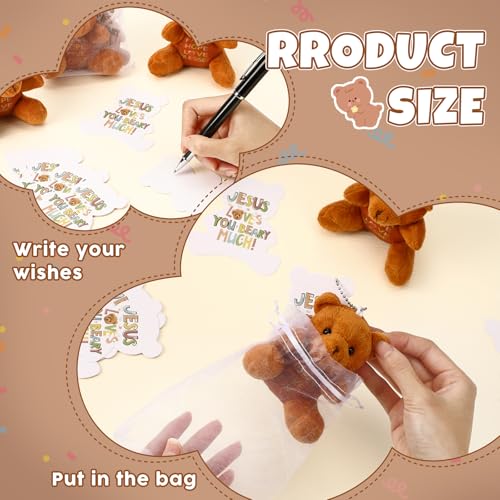 HyDren 12 Pcs Jesus Loves You Beary Much Stuffed Bears Animal Bulk Easter Gifts 4'' Religious Plush Bears Doll Small Stuffed Toy for Kids Sunday School Christian Baptism Party Favors Box Stuffers