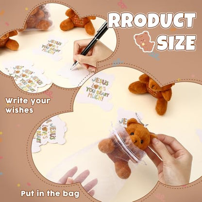 HyDren 12 Pcs Jesus Loves You Beary Much Stuffed Bears Animal Bulk Easter Gifts 4'' Religious Plush Bears Doll Small Stuffed Toy for Kids Sunday School Christian Baptism Party Favors Box Stuffers