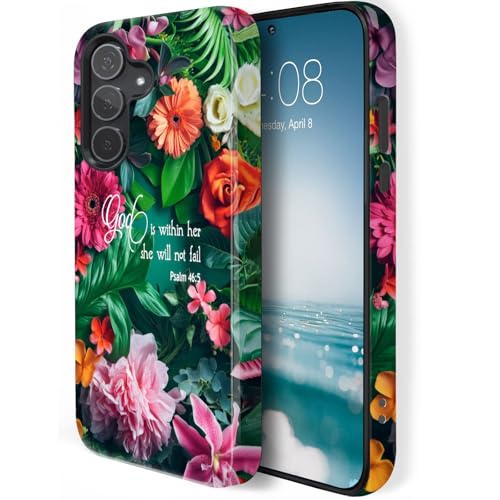 Compatible for Samsung Galaxy S25 FE Case,Two Layer Protection Heavy Duty Cover,Compatible for Samsung Galaxy S25 FE Phone Case,Gorgeous Flowers with Bible Verse 46:5 - color: Gorgeous Flowers with Bible Verse 46:5, size: S25 FE